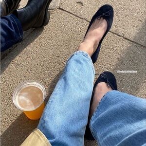 Anthropologie•Nude by Emi• Ballet Flats Navy Suede Round Toe Minimalist France